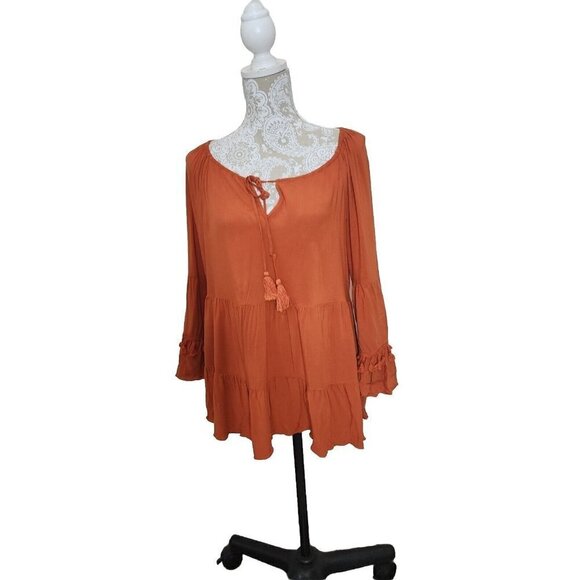 Melissa Paige Tops - Melissa Paige Top Boho 3/4 Bell Sleeve W/tassels Sienna Tiered Women's Large